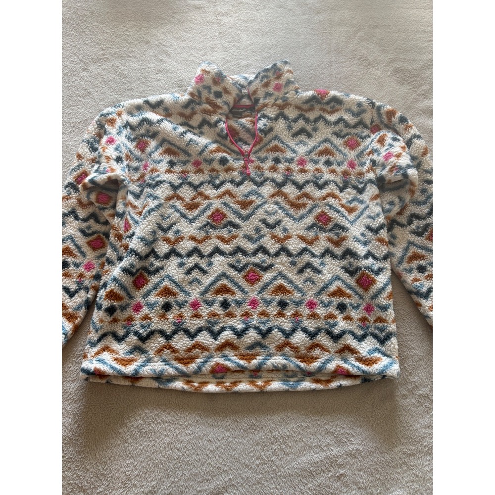 Eddie Bauer‎ Womens Fleece Pullover Aztec Print Quarter Zip Size Large